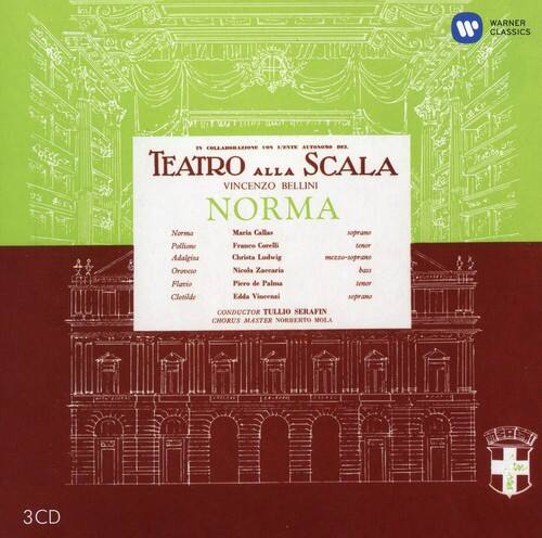 WARNER CLASSICS IN COLLABORAZIONE con L'ORTE ATOLOSO - TEATRO ALLA SCALA

VINCENTZO BELLINI  
NORMA

Norma  
Maria Callas  
soprano

Pallione  
France Corelli  
baritone

Adalgisa  
Christa Ludwig  
mezzosoprano

Oroveso  
Nicola Zaccaria  
bass

Flavio  
Piero de Palma  
tenor

Clotilde  
Edda Vincenzi  
soprano

CONDUCTOR  
TULLIO SERAFIN

CHORUS MASTER  
NORBERTO MOLA

3CD