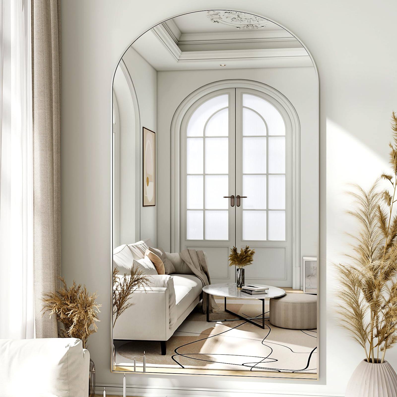 Left. Stylel Star - Oversized Full-body Mirror 77" X 38" Arched Full-length Metal Frame Floor For Bedroom Living/dressing Room Gym - Stand/w.