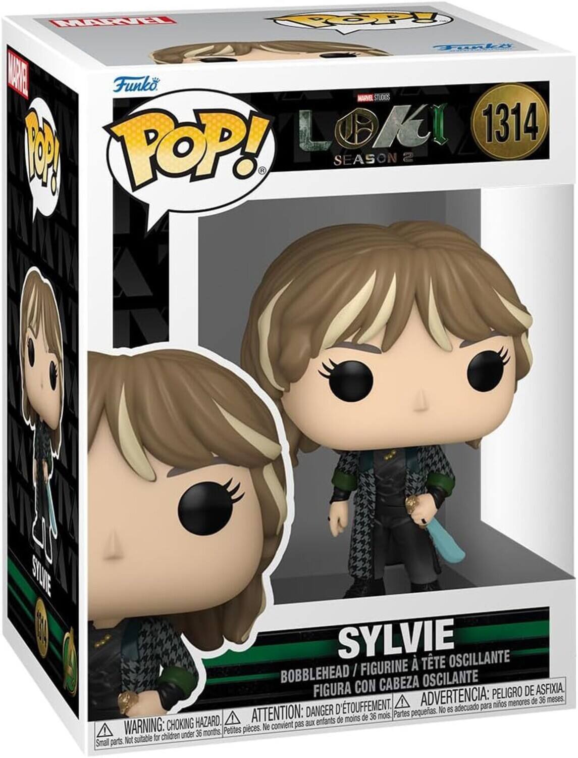 Funko POP!  
LOKI SEASON 2  
SYLVIE  
BOBBLEHEAD / FIGURINE À TÊTE OSCILLANTE / FIGURA CON CABEZA OSCILANTE  
WARNING: CHOKING HAZARD. Small parts. Not suitable for children under 36 months.  
ADVERTENCIA: PELO DE ASFIXIA. Peligro de asfixia. No es adecuado para niños menores de 36 meses.  
ATTENTION: DANGER D'ÉTOUFFEMENT. Petit enfant de moins de 36 mois.  
DANGER: CHOKING HAZARD. Small parts. Not suitable for children under 36 months.  
1314