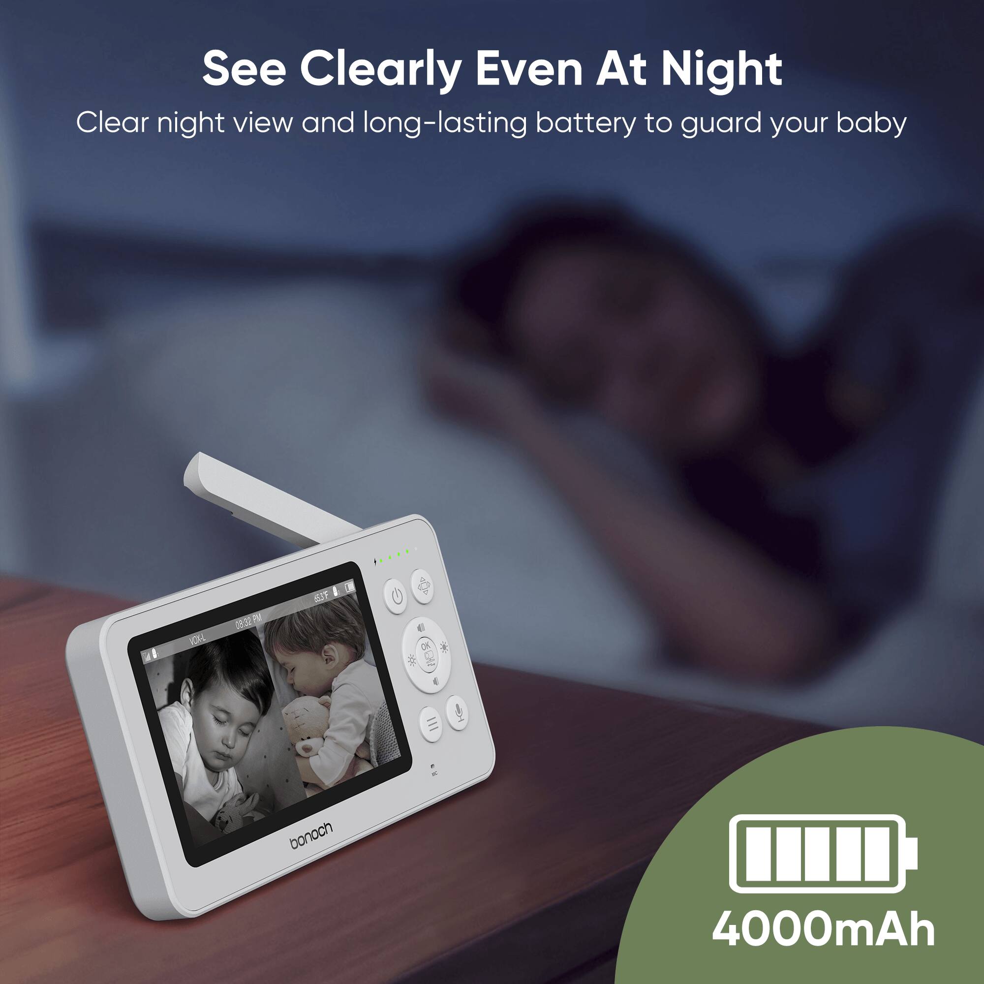 See Clearly Even At Night, Clear night view and long-lasting battery to guard your baby, bonoch 4000mAh