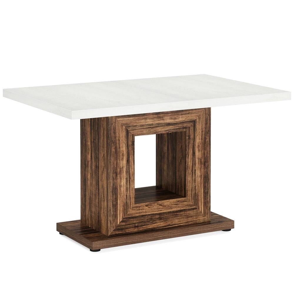 Alt View 2. Kadyn - Kadyn Dining Table, Living Room Table 47" Wooden, Farmhouse Kitchen Dinner Table for 4,Brown & White - White.