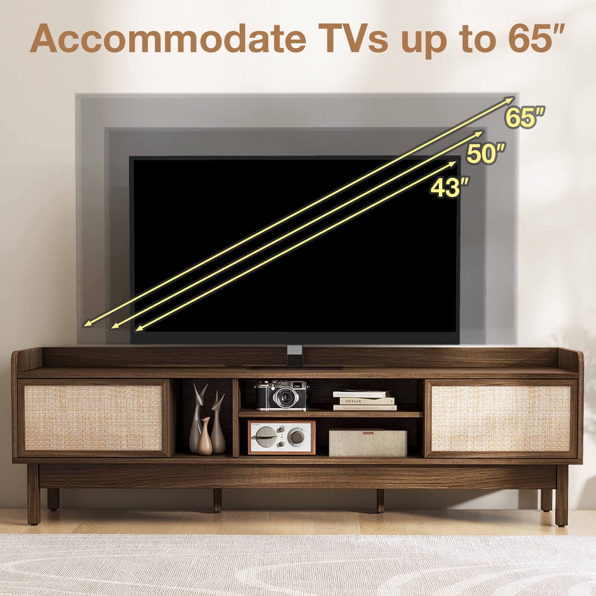 Accommodate TVs up to 65" 65" 50" 43" in size.