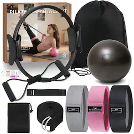 Stylel Star - Pilates Equipment Kit Home Women Yoga Ring Ball Bands Resistance workout For Workouts Better Set With And Booty Figure 8 - Black