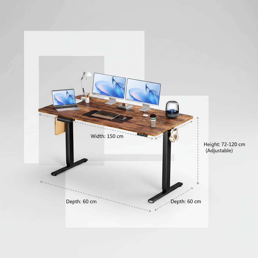 Width: 150 cm  
Height: 72-120 cm (Adjustable)  
Depth: 60 cm