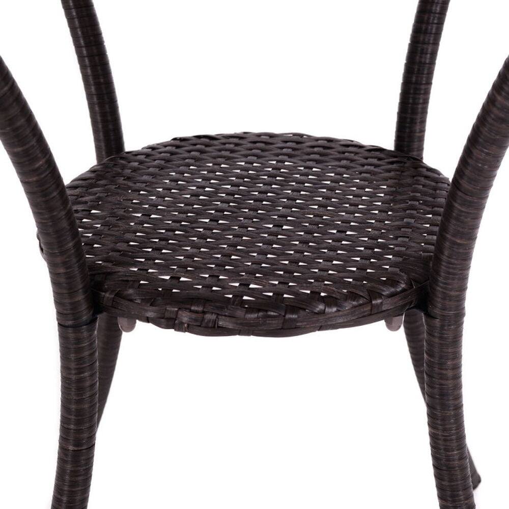 Alt View 4. Pefilos - Round Rattan Wicker Coffee Table with Lower Shelf, Round Table with Solid Structure, Table with Removable Tempered Table - Brown.