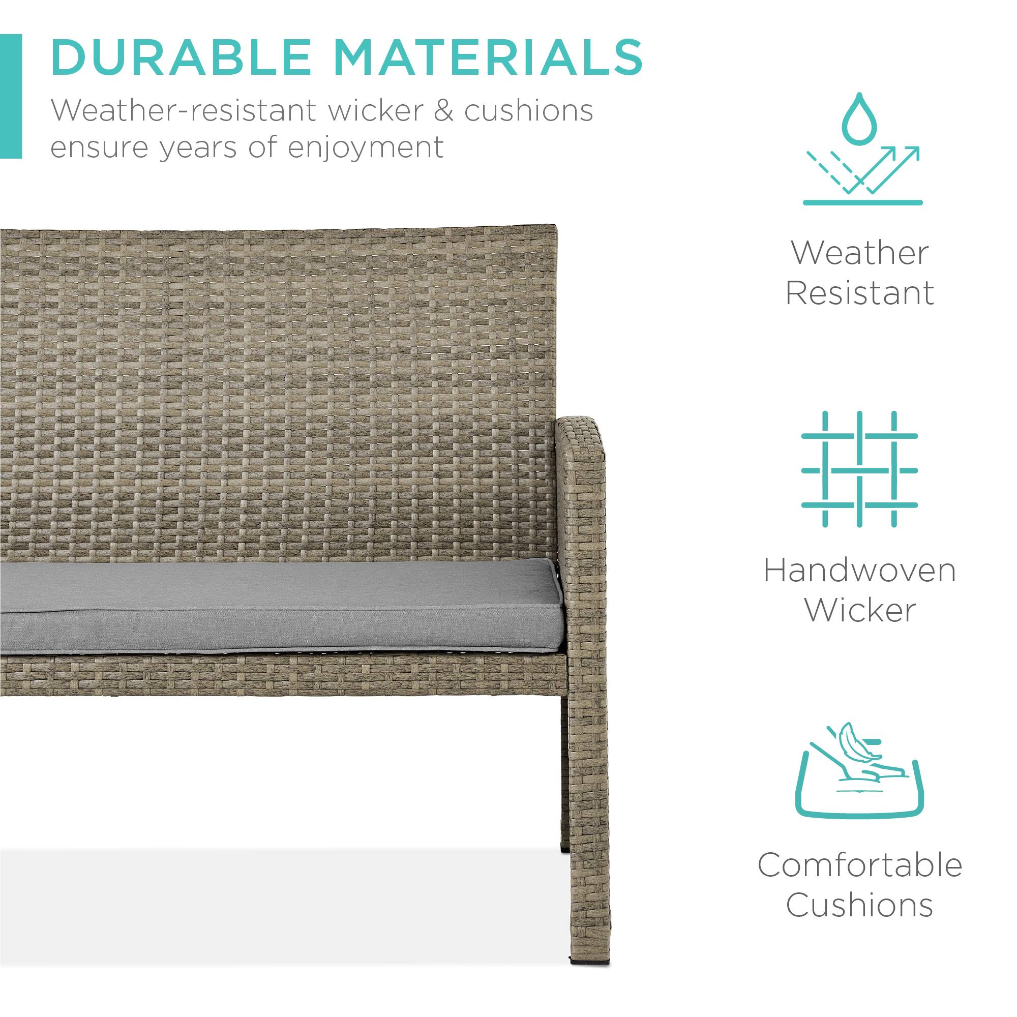 DURABLE MATERIALS  
Weather-resistant wicker & cushions ensure years of enjoyment  

Weather Resistant  
Handwoven Wicker  
Comfortable Cushions