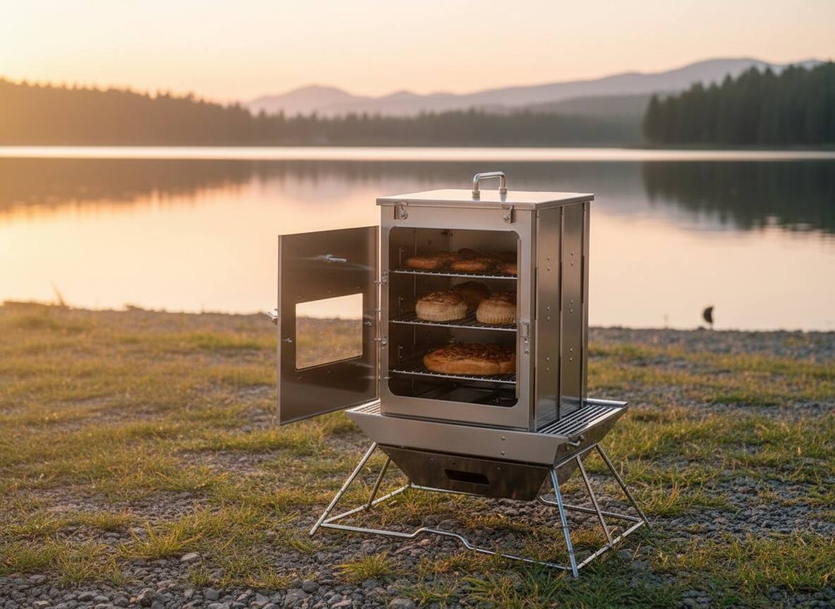 Alt View 6. Forest'nSky - Portable Foldable Camping Oven, 3-Tier Stainless Steel Grill with Thermometer, Compatible Wood Fire & Propane, Pizza - Silver.