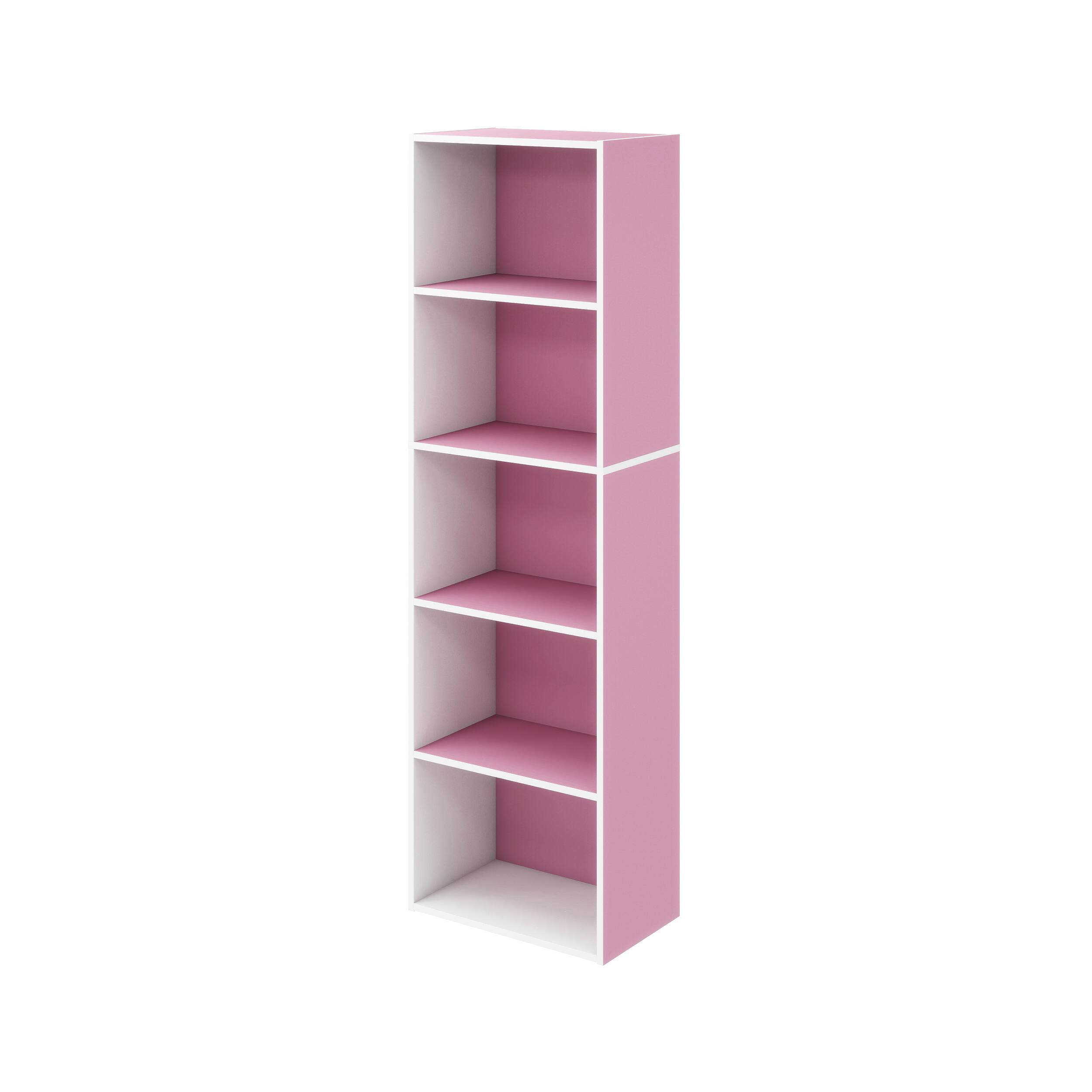 Alt View 2. HOMLUX - HOMLUX 5-Tier 52" Engineered Wood Bookcase, Storage Bookshelf for Study Office, White & Pink - Pink & White.