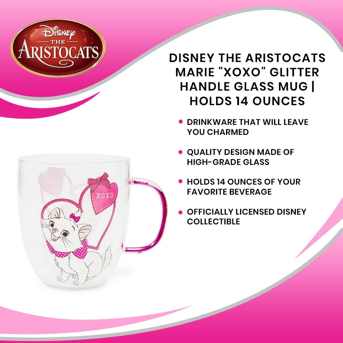 Disney The Aristocats

Disney The Aristocats Marie "XOXO" Glitter Handle Glass Mug | Holds 14 Ounces

- Drinkware that will leave you charmed
- Quality design made of high-grade glass
- Holds 14 ounces of your favorite beverage
- Officially licensed Disney collectible