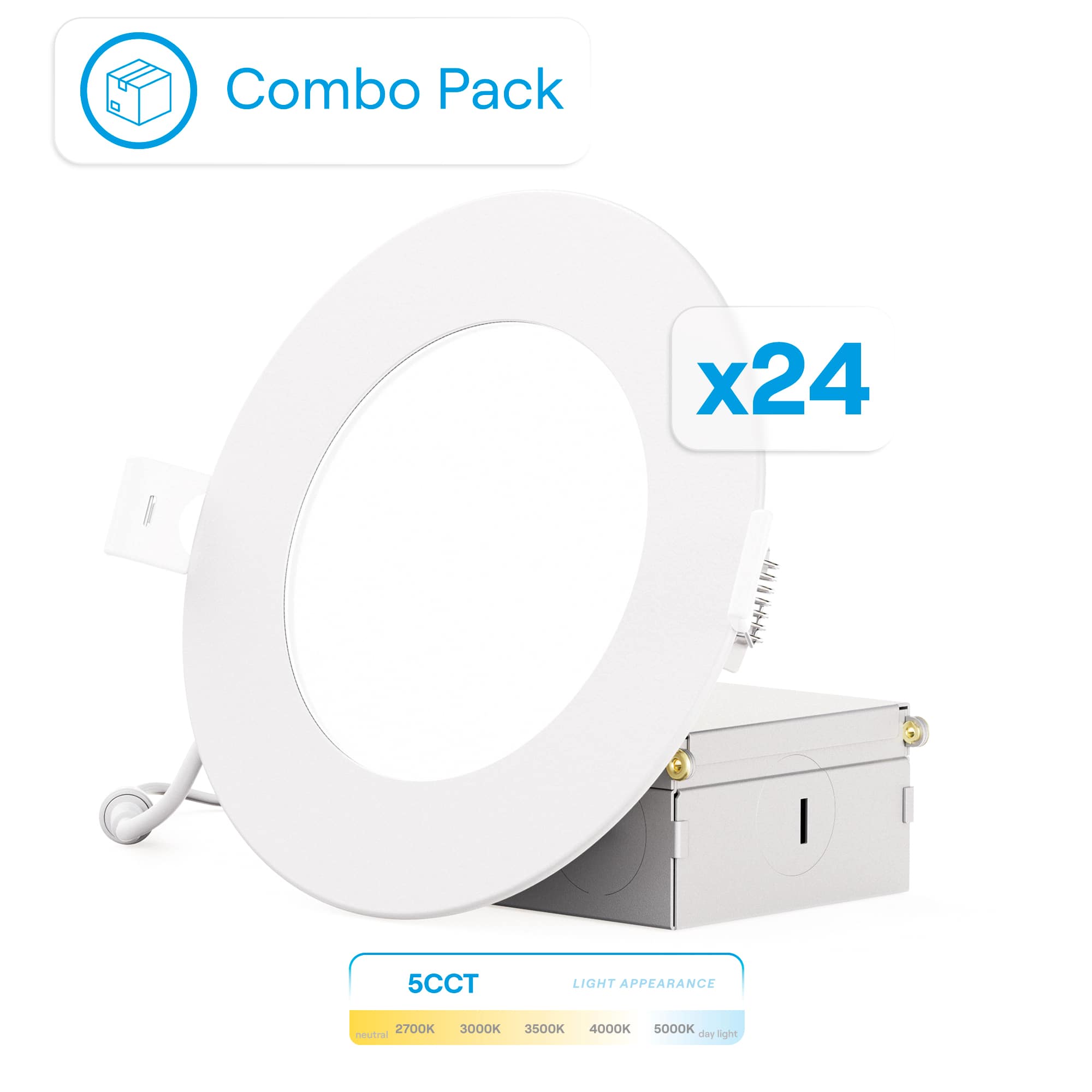 Infibrite - 4 Inch 5CCT Selectable New Construction 9 Watt 850LM 0-10V Dimmable LED Light 120-277V (24 Pack) - White price history on PriceWatchPro
