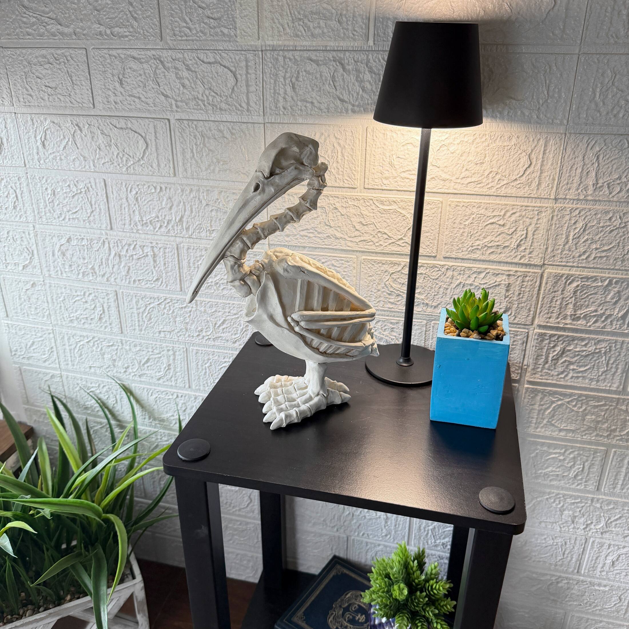 Alt View 4. Fancy That - Pelican Skeleton Statue White Distressed Resin Gothic Tabletop Decor 11.5 Inch - White.