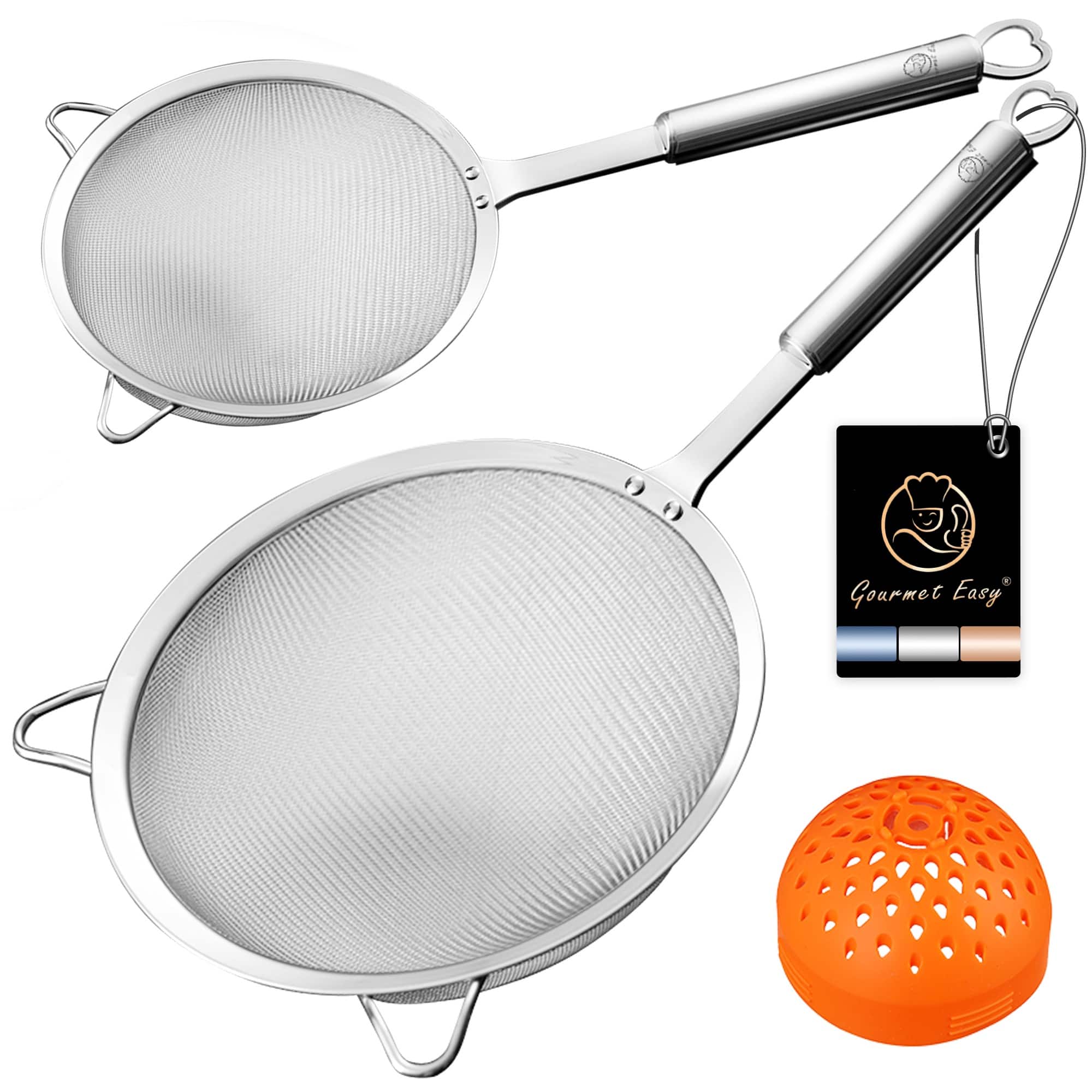 Gourmet Easy - Fine Mesh Strainer Set: 1 Large Flour Sifter, 1 Small Pasta/Rice Sieve, 1 Silicone Can Strainer, Durable - Stainless Steel price history on PriceWatchPro