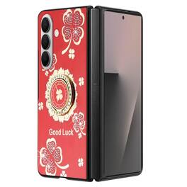 Kitcheniva - Rhinestone Bling Glitter Case With Tempered Glass For Samsung Galaxy Z Fold 7 Floral - Red