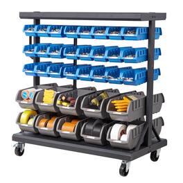 VEVOR - 5-Tier Double-Sided Rolling Bin Storage Rack, 68 Plastic Bins, Dual-Sided Parts Organizer with Wheels - Black