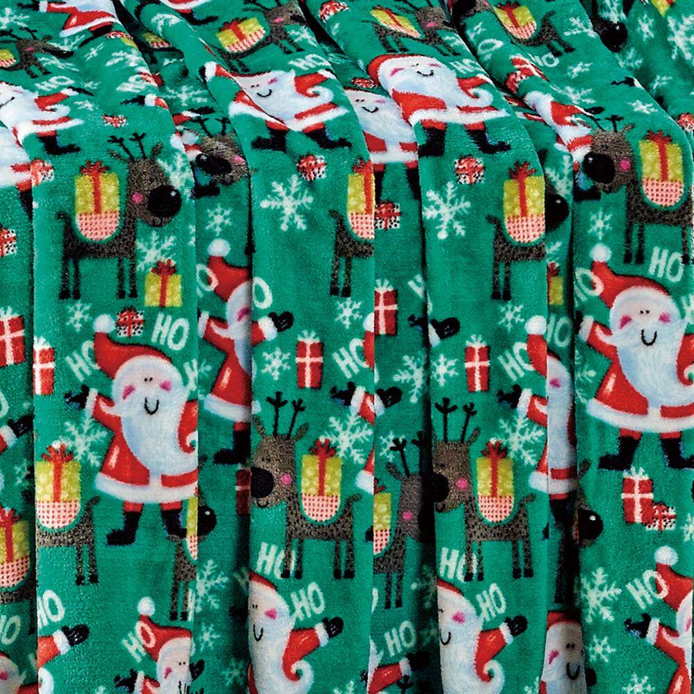 Alt View 3. Noble House - Plazatex Green Joyful Santa plush Decorative Christmas Machine Washable Throw 50" X 60" Green - Green.