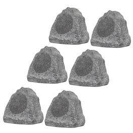 Theater Solutions by Goldwood - 6R6G Outdoor 6.5" Rock 6 Piece Speaker Set for Deck Pool Spa Yard Garden - Granite Gray