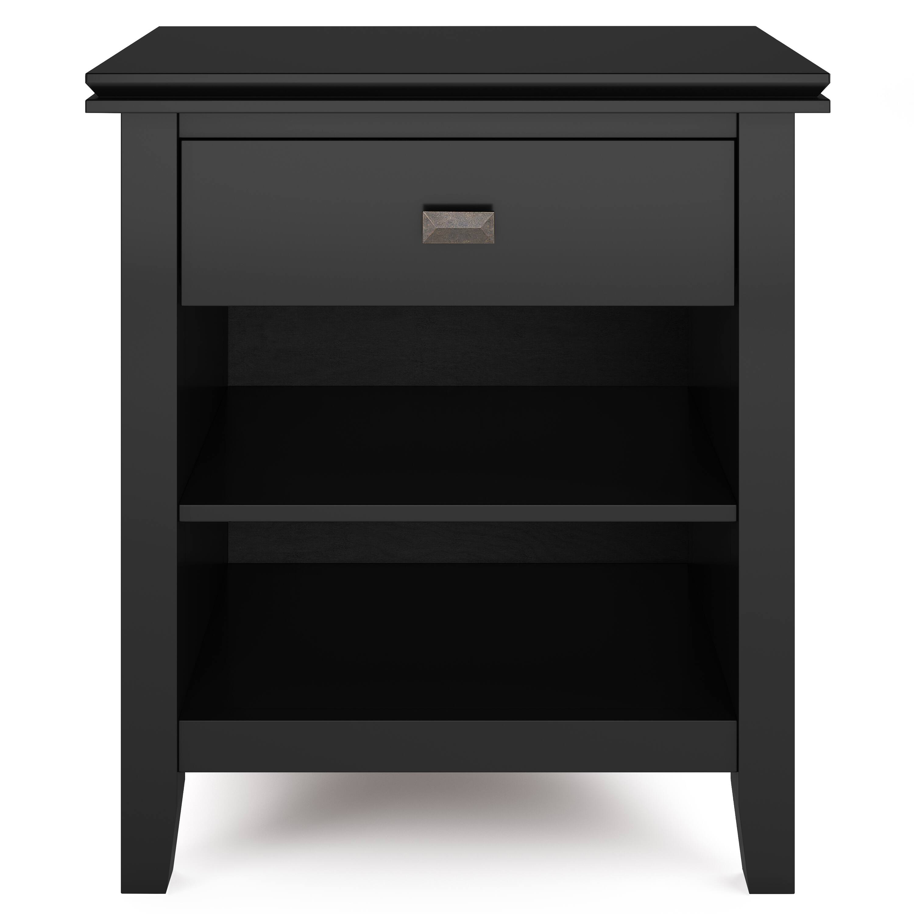 Left. Simpli Home - Artisan SOLID WOOD 24 inch Wide Contemporary Bedside Nightstand Table in Black - Black.