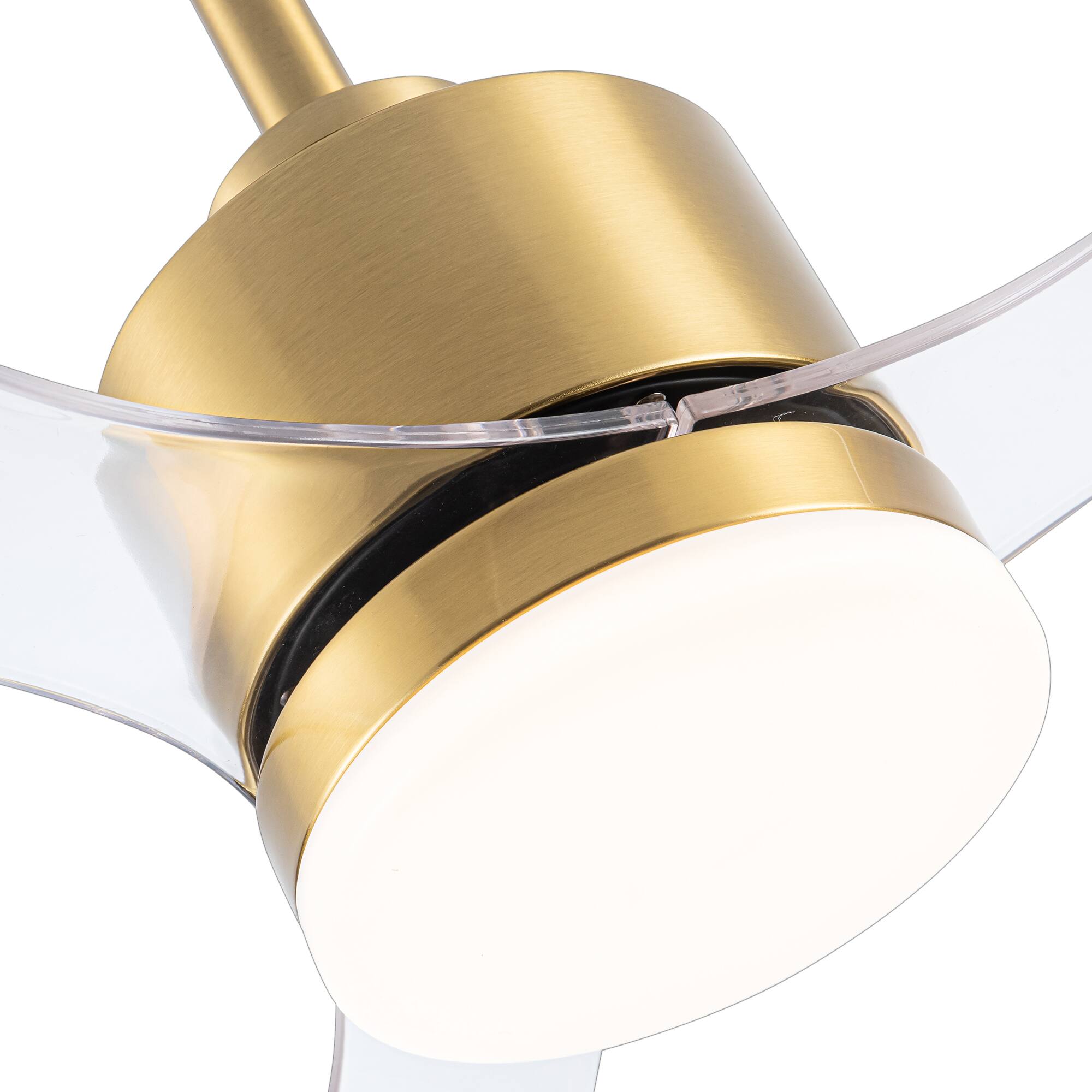 Back. Breezary - 52" Indoor Ceiling Fan, 3 ABS Blades, 6-Speed DC Motor, Remote Control, Memory/Timer, 3-Color LED Light, 5"/10" Downrods - Gold with Clear.