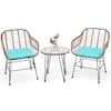 Front. Costway - 3PCS Patio Rattan Bistro Set Table Armchair Garden Cushion - Turquoise.
