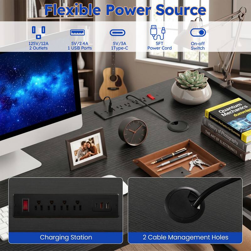 Flexible Power Source 125V/12A 2 Outlets 5V/2.4A 1 USB Ports 5V/3A 1 Type-C 5FT Power Cord On-off Switch

Quantum Mechanics for Dummies

The Art of Electronics

2 Cable Management Holes