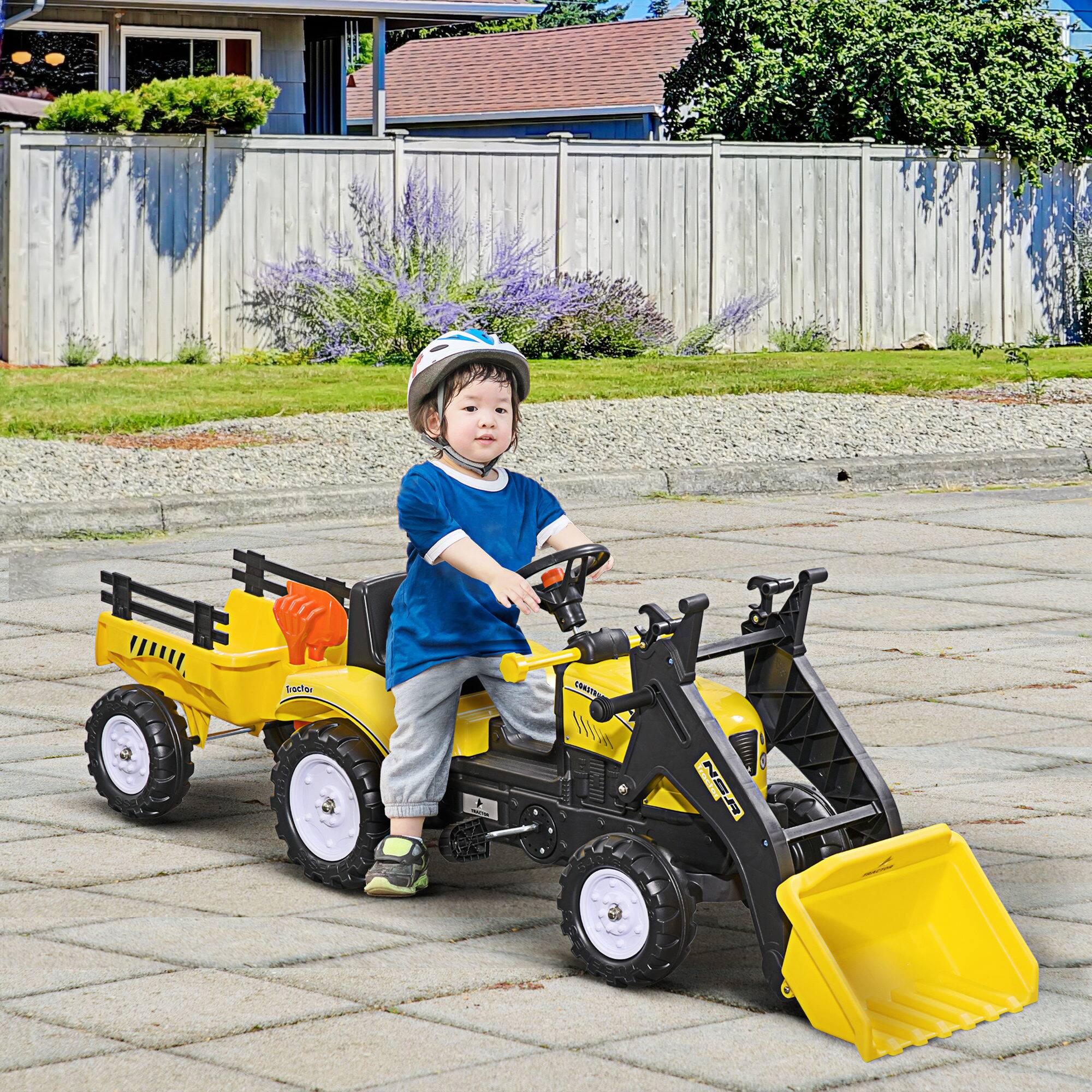 Angle. Aosom - Kids Ride-On Excavator, Pedal Car Bulldozer, Move Forward/Back, Working Dirt Bucket, 6 Wheels.