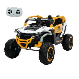 BreeBe - Ride on Truck Car 12V Kids Electric Vehicle, Remote Control, 2 Seater UTV with Lights & Music, for Ages 3-6 - Yellow+White