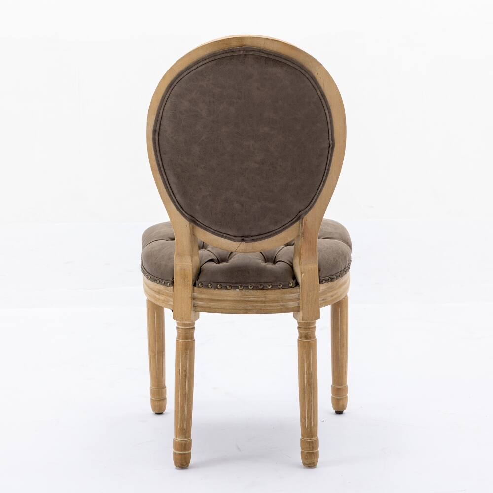 Alt View 3. Loheer - Loheer French Style Dining Chair Set of 2 Tufted PU Leather Solid Wood Vintage Farmhouse Oval Back Brown - Brown.
