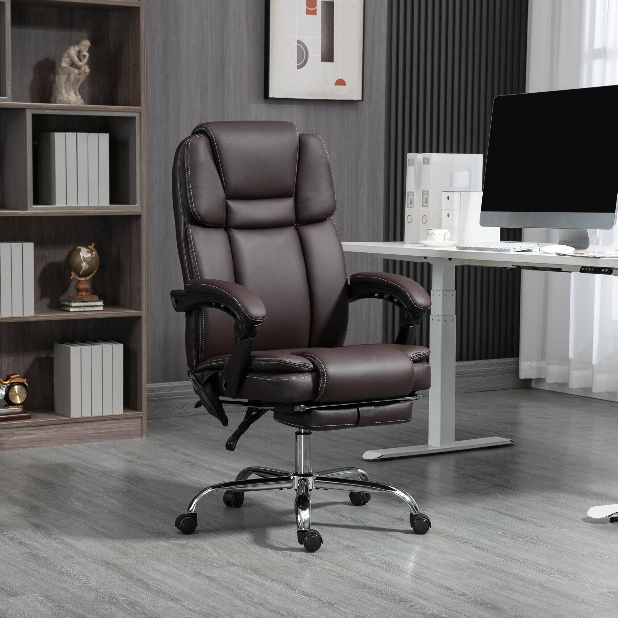 Alt View 1. Vinsetto - Massage Office Chair with Footrest and 6 Vibration Points, Heated Reclining Leather Desk Chair - Brown.