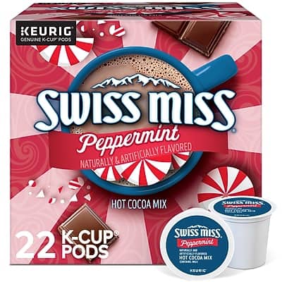 KEURIG GENUINE K-CUP PODS  
SWISS MISS Peppermint  
NATURALLY & ARTIFICIALLY FLAVORED  
HOT COCOA MIX  
22 K-CUP PODS  
SWISS MISS Peppermint HOT COCOA MIX