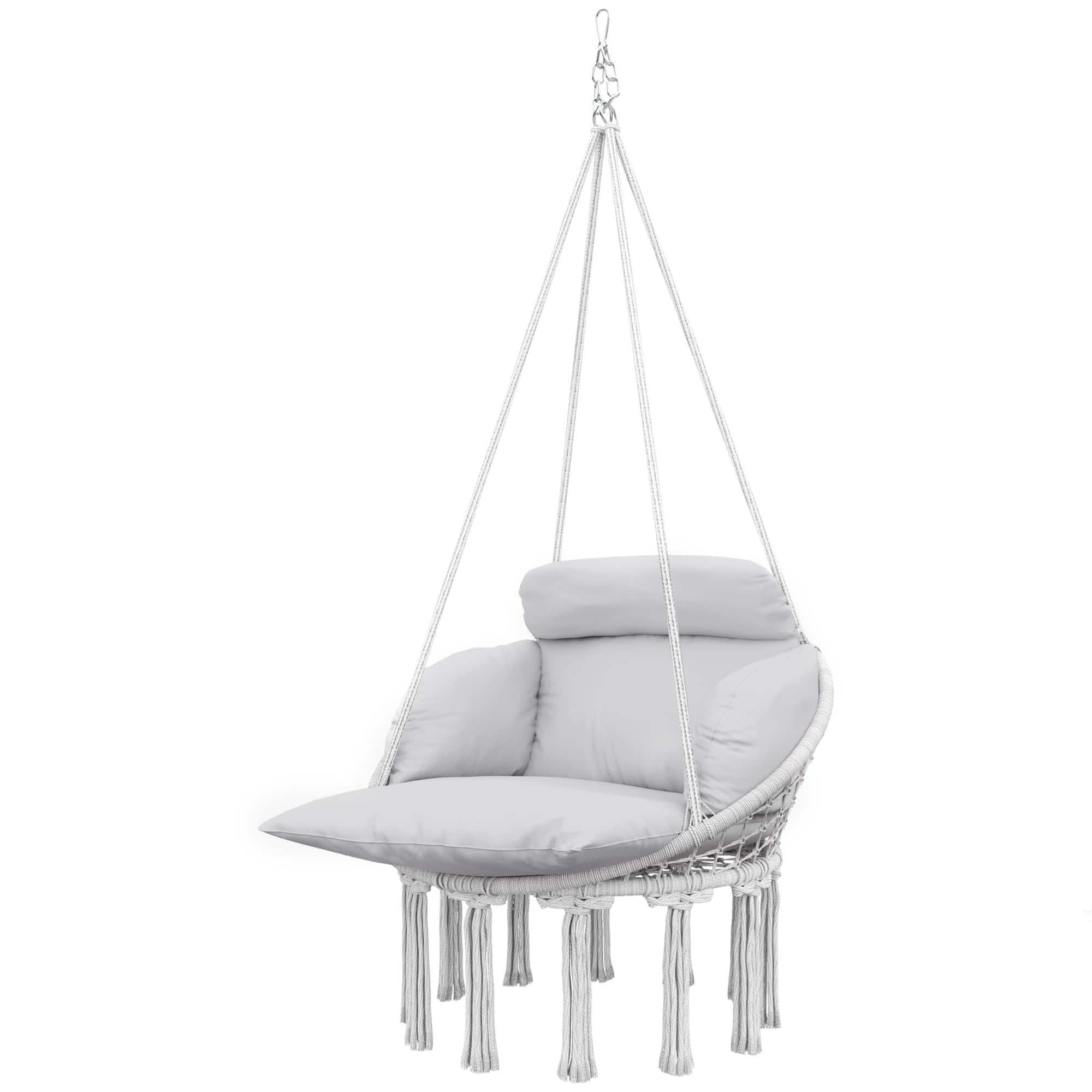 Outsunny - Swing Chair, Macrame Hanging Chair with Large Cushion, Chain - Gray