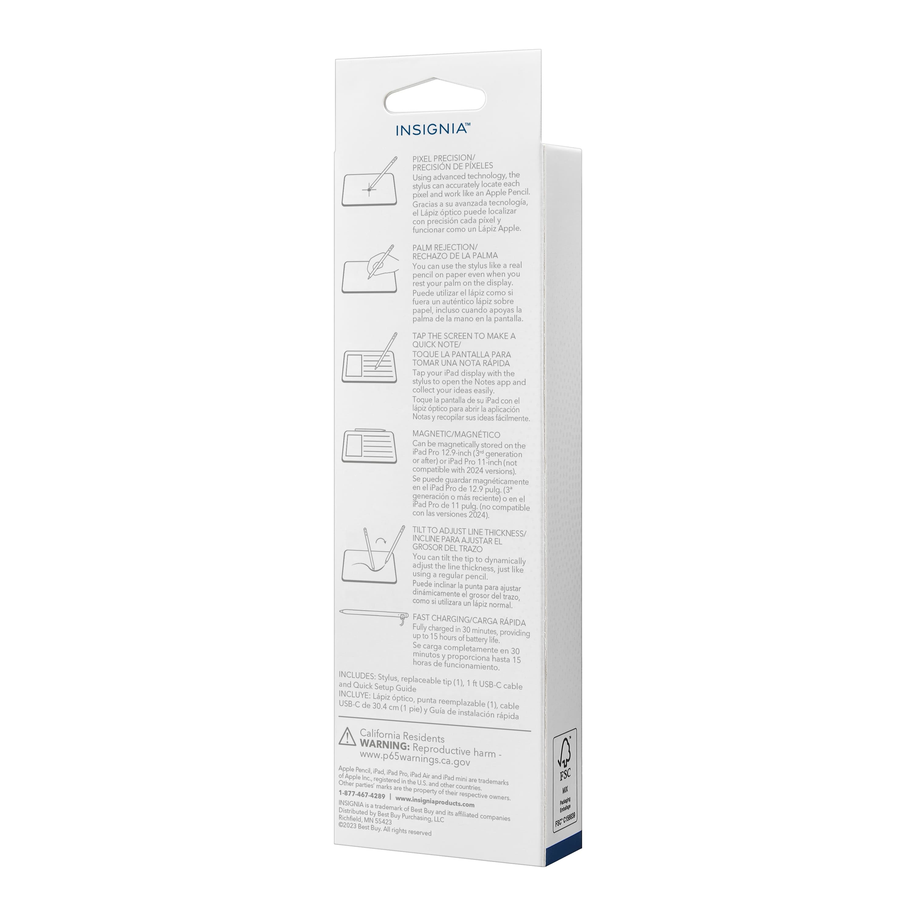 INSIGNIA PRECISION PENCILS
Using advanced technology, these pencils can accurately locate each pencil mark on an Apple Pencil display. They can also work on paper, even when you're using your hand to hold the pencil.
SCREEN MAKE QUICK NOTES
To take a quick note, simply touch the screen with the pencil. This feature is available in the latest iOS versions (2024 and later). You can magnetically store the pencil on the iPad's side, making it convenient for use.
ADJUST PENCIL THICKNESS
You can dynamically adjust the thickness of the pencil using the regular pencil. Simply tilt the pencil to change the thickness. This feature is available on the latest iPad generations (2024 and later).
FAST CHARGING/CARGA RÁPIDA
These pencils come with a fast-charging feature, allowing you to charge them quickly and efficiently.