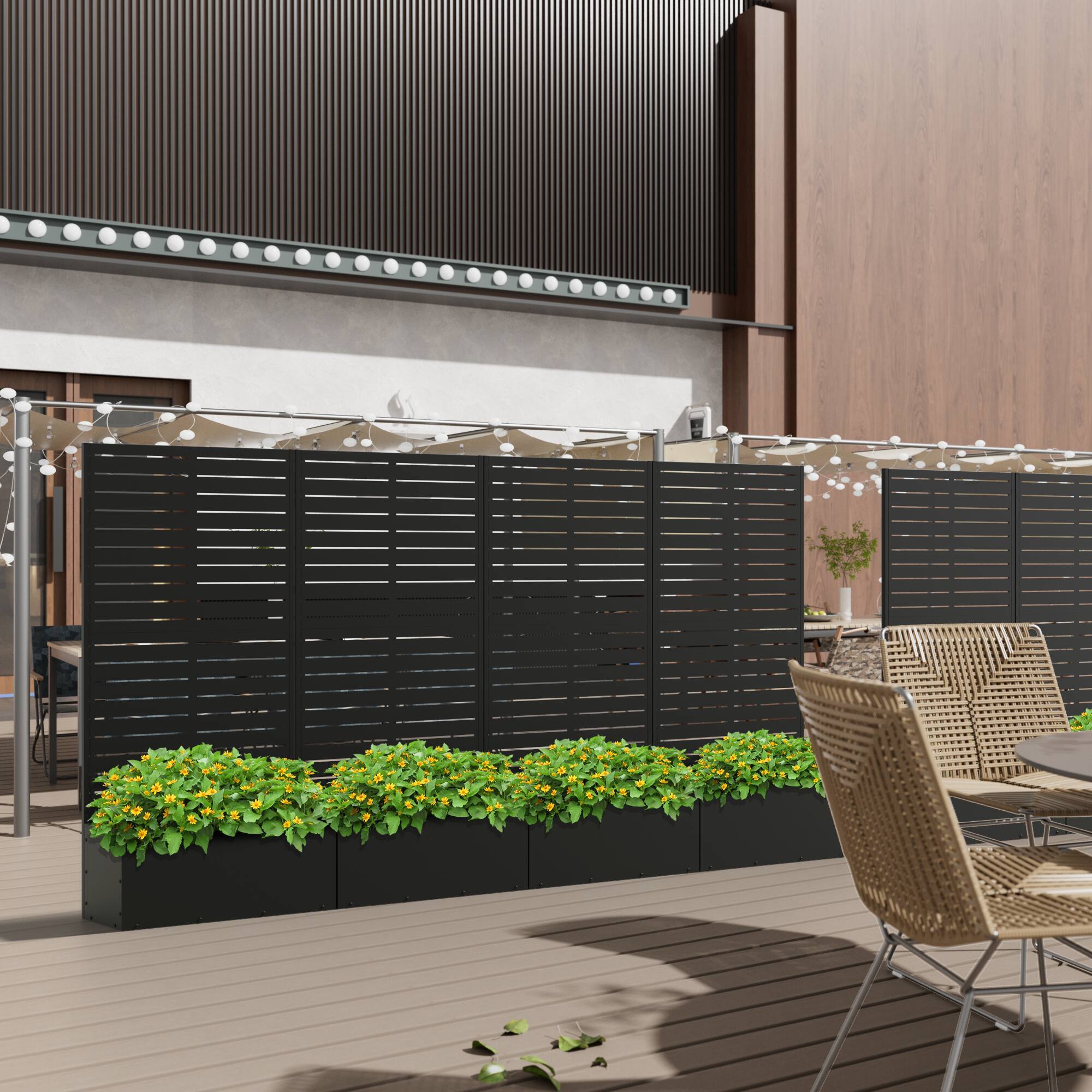 Alt View 2. PexFix - 59 in. H x 30 in. W Louvered Pattern Rectangle Metal Planter Box Raised Garden Beds with Trellis-Ideal for Balcony - Black.