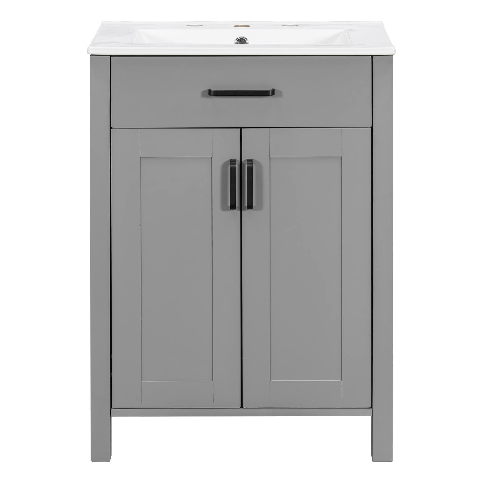 Back. Whisen - 24" Bathroom Vanity Combo with Ceramic Sink, Space-Saving Cabinet, Wood Frame & MDF, Modern Style - Gray.