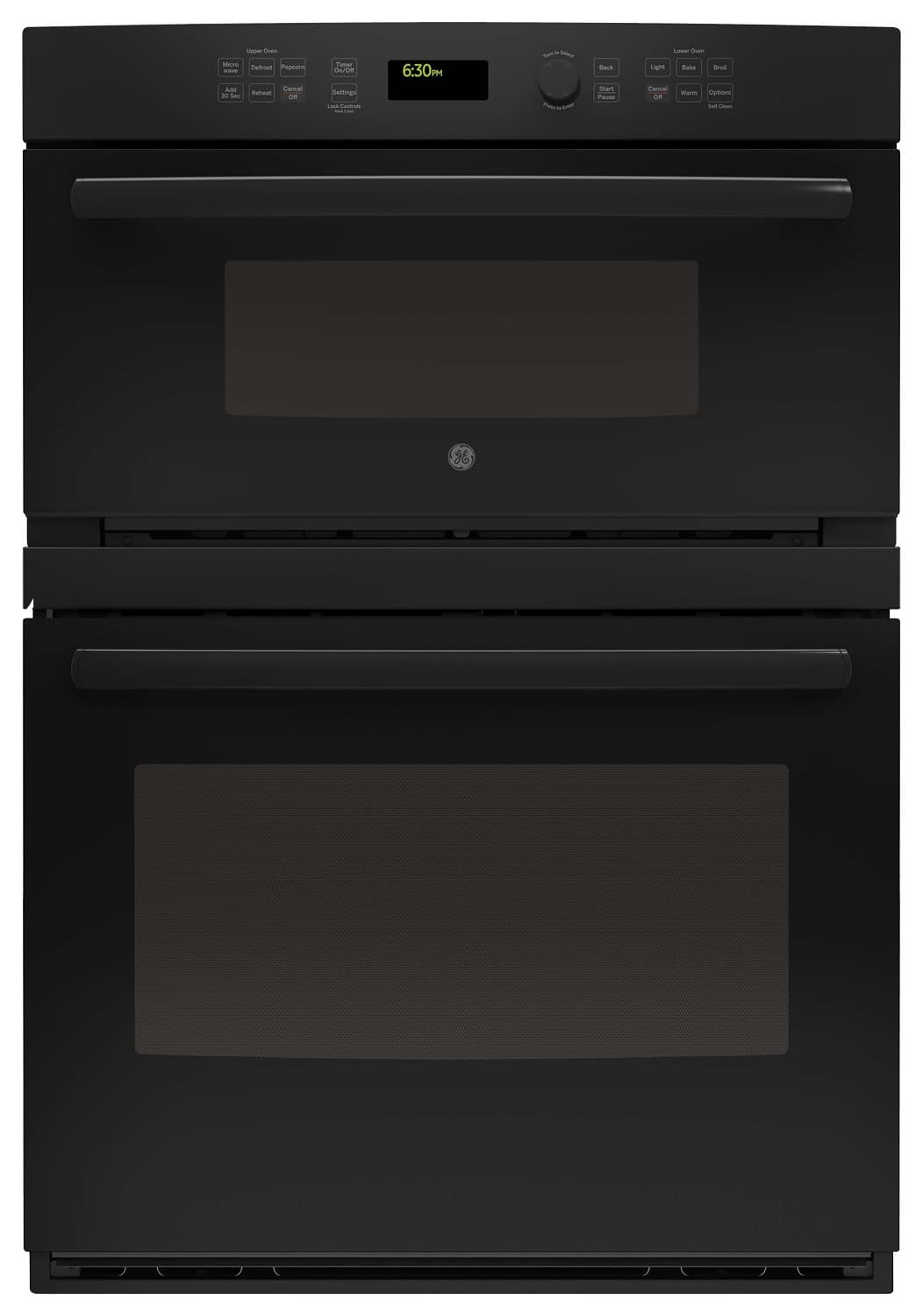 Front. GE - 30" Single Electric Wall Oven with Built-In Microwave - Black on Black.