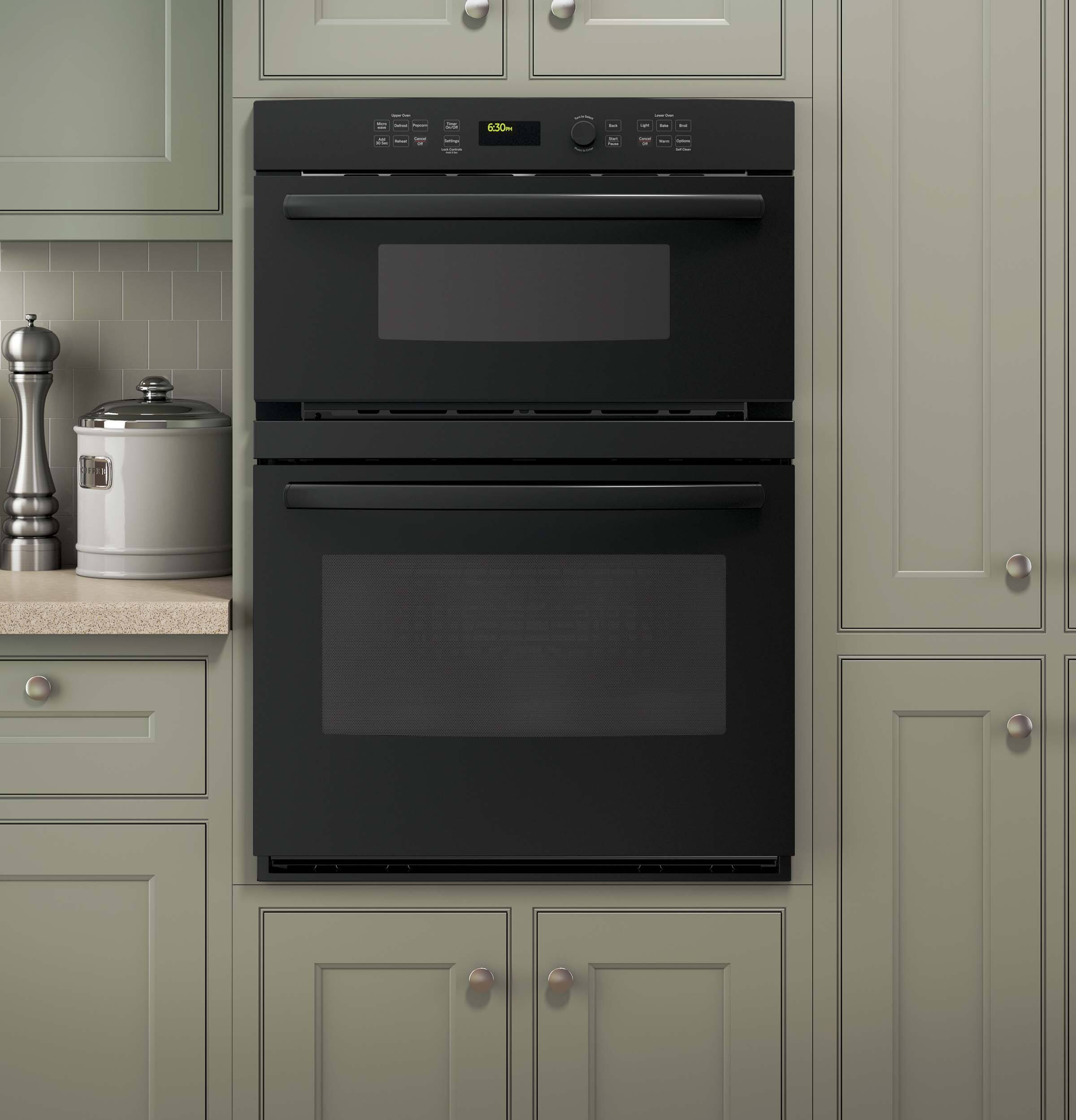 Alt View 11. GE - 30" Single Electric Wall Oven with Built-In Microwave - Black on Black.