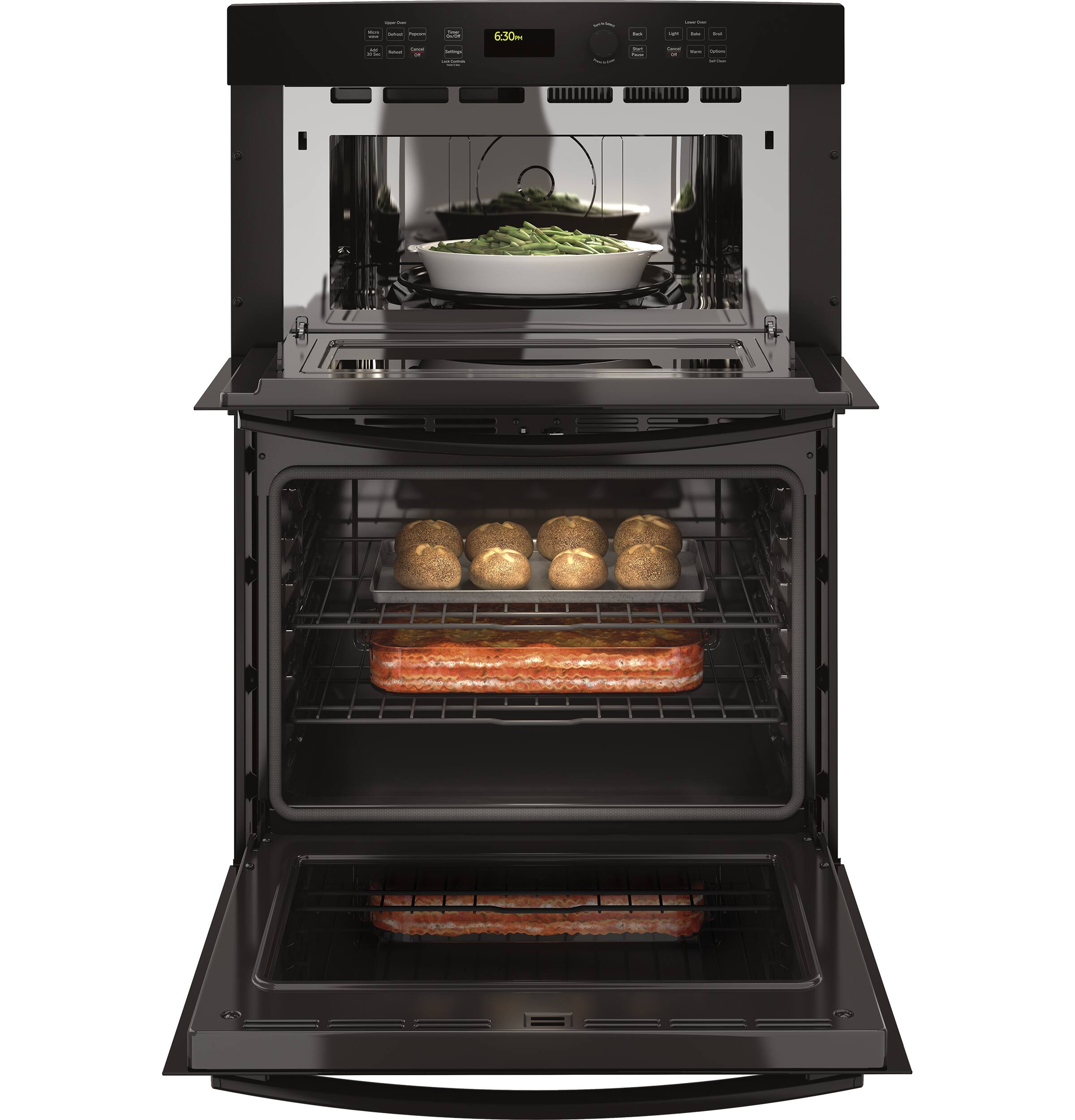 Alt View 14. GE - 30" Single Electric Wall Oven with Built-In Microwave - Black on Black.