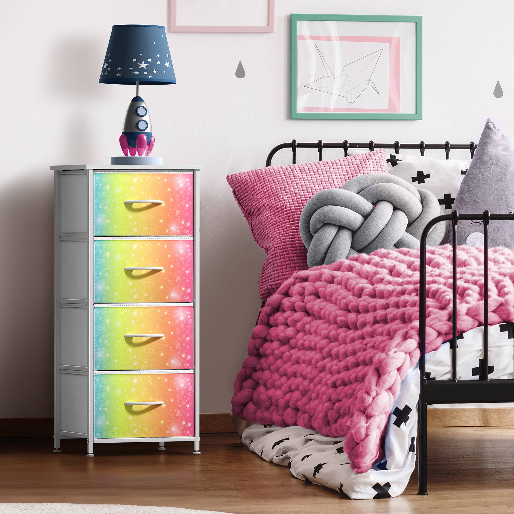 Angle. Sorbus - Sorbus 4 Drawers Chest Nightstand - Storage for Closet, Home, College Dorm -Steel Frame, Wood Top, & Fabric Bins - Multicolor.