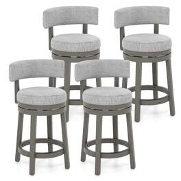 Gymax - Set of 4 Upholstered Swivel Bar Stools Wooden Counter Height Kitchen Chairs Grey - Gray