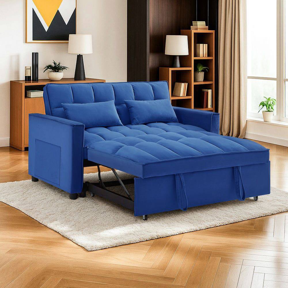 Alt View 6. Resenkos - 54 Inch Adjustable Sofa Bed with Adjustable Backrest, Dual Armrests and Side Storage Pocket for Living Room - Dark Blue.