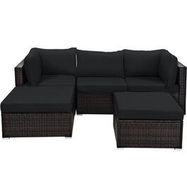 Kadyn - 5 Pcs Patio Sectional Rattan Furniture Set with Ottoman Table- Patio Seating Conversation - Black