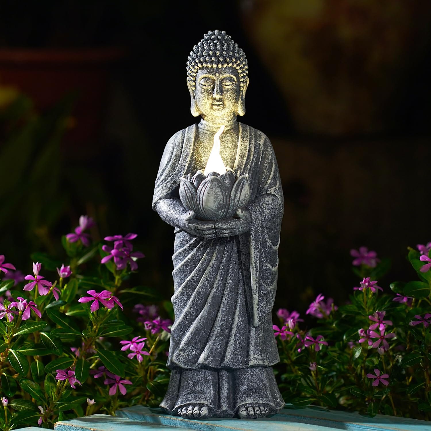 Alchemy Casas - Solar Buddha Statue Outdoor - Tall Yard Zen Garden Decor Ideal Gifts For Housewarming