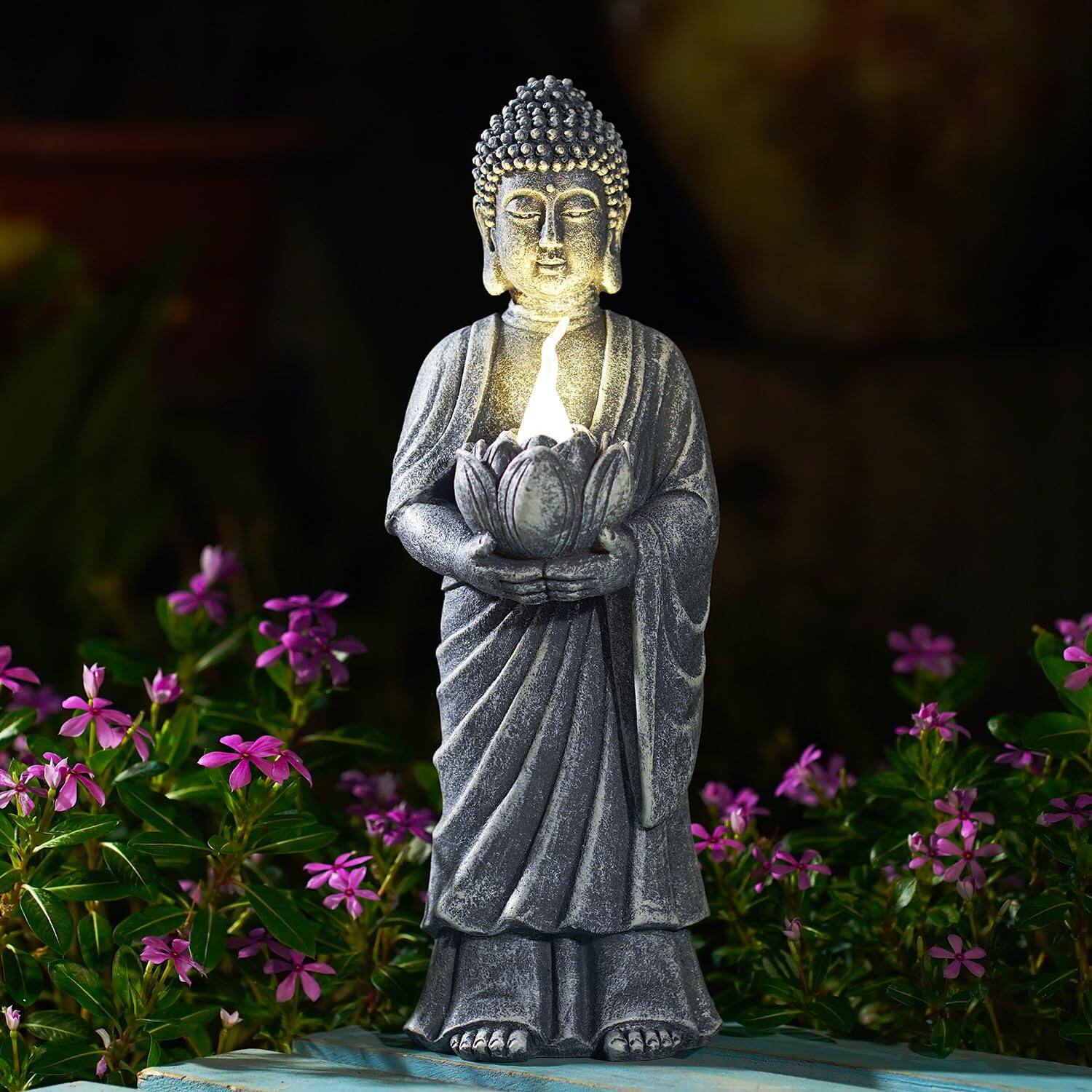 Alchemy Casas - Solar Buddha Statue Outdoor - Tall Yard Zen Garden Decor Ideal Gifts For Housewarming