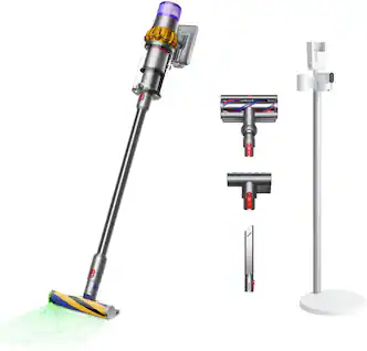 Front. Dyson - V15 Detect + Dok (Newest Model) Cordless Vacuum - Yellow/Nickel.