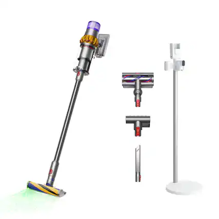 Front. Dyson - V15 Detect + Dok Cordless Vacuum - Yellow/Nickel.