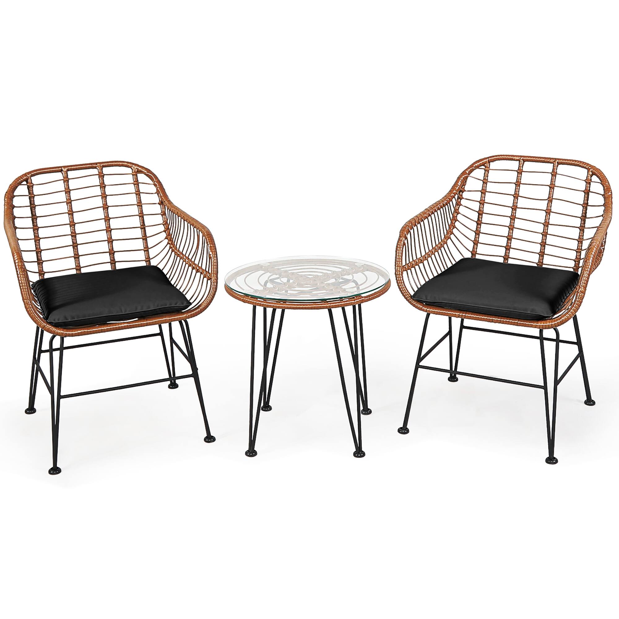 Alt View 11. Costway - 3PCS Patio Rattan Bistro Set Coffee Table Armchair Garden Cushion - Black.