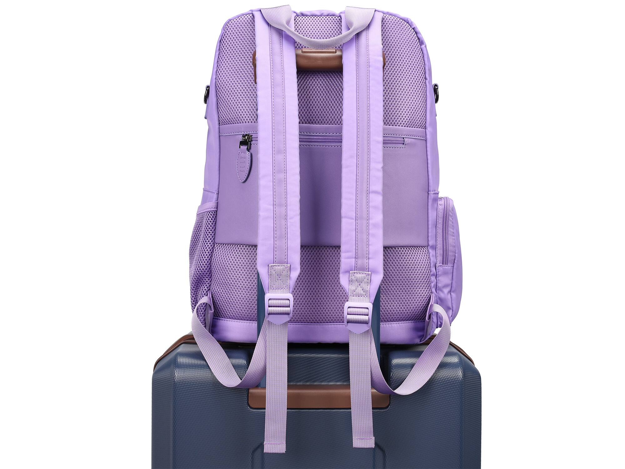 Left. Elle - ELLE Voyage 20L Twill and Vegan Leather Backpack - Lavender - Lavender.