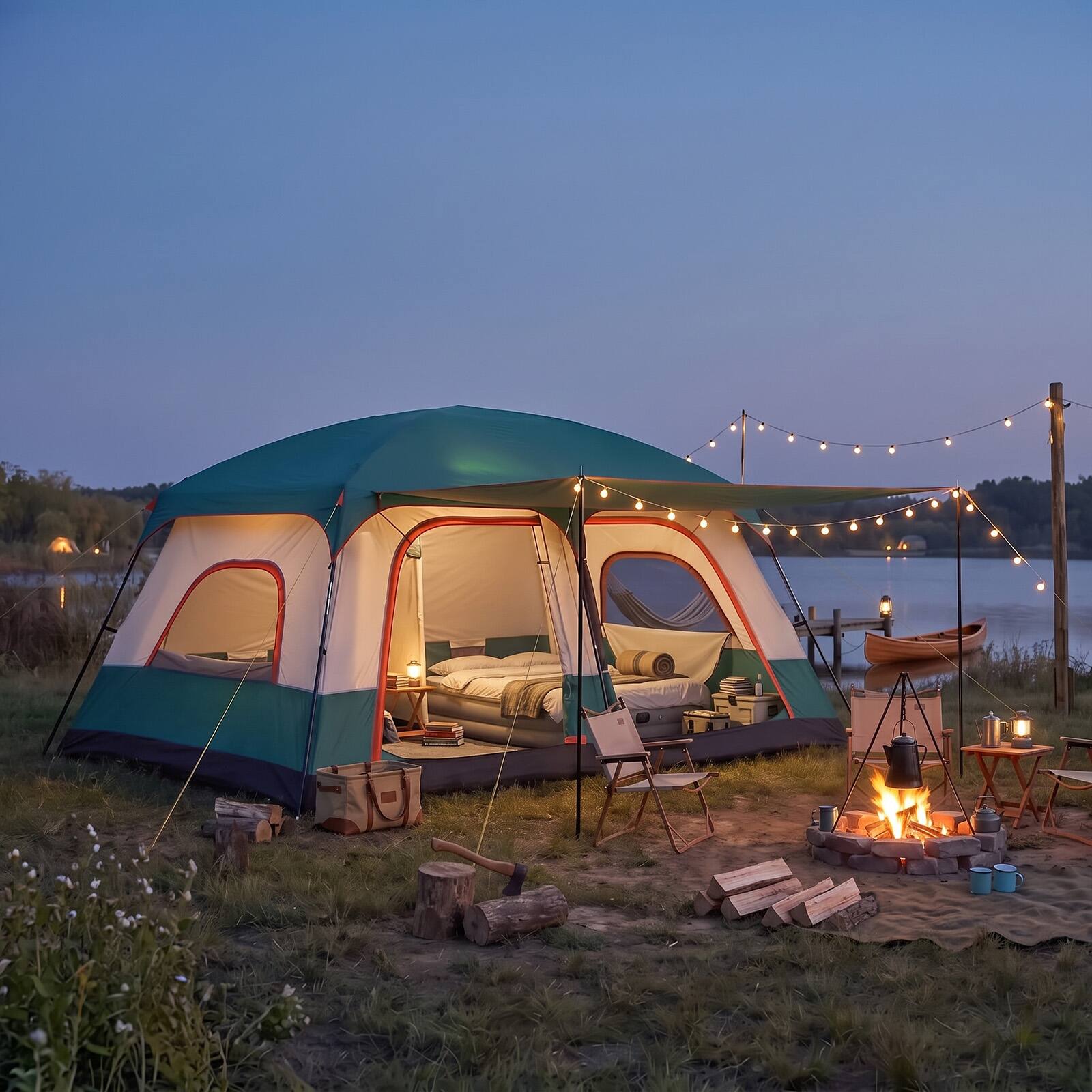 Alt View 1. Costway - Costway 8-10 Person Camping Tent with Porch & 2 Rooms, 2 Doors, Rainfly, Mesh Windows - Green.