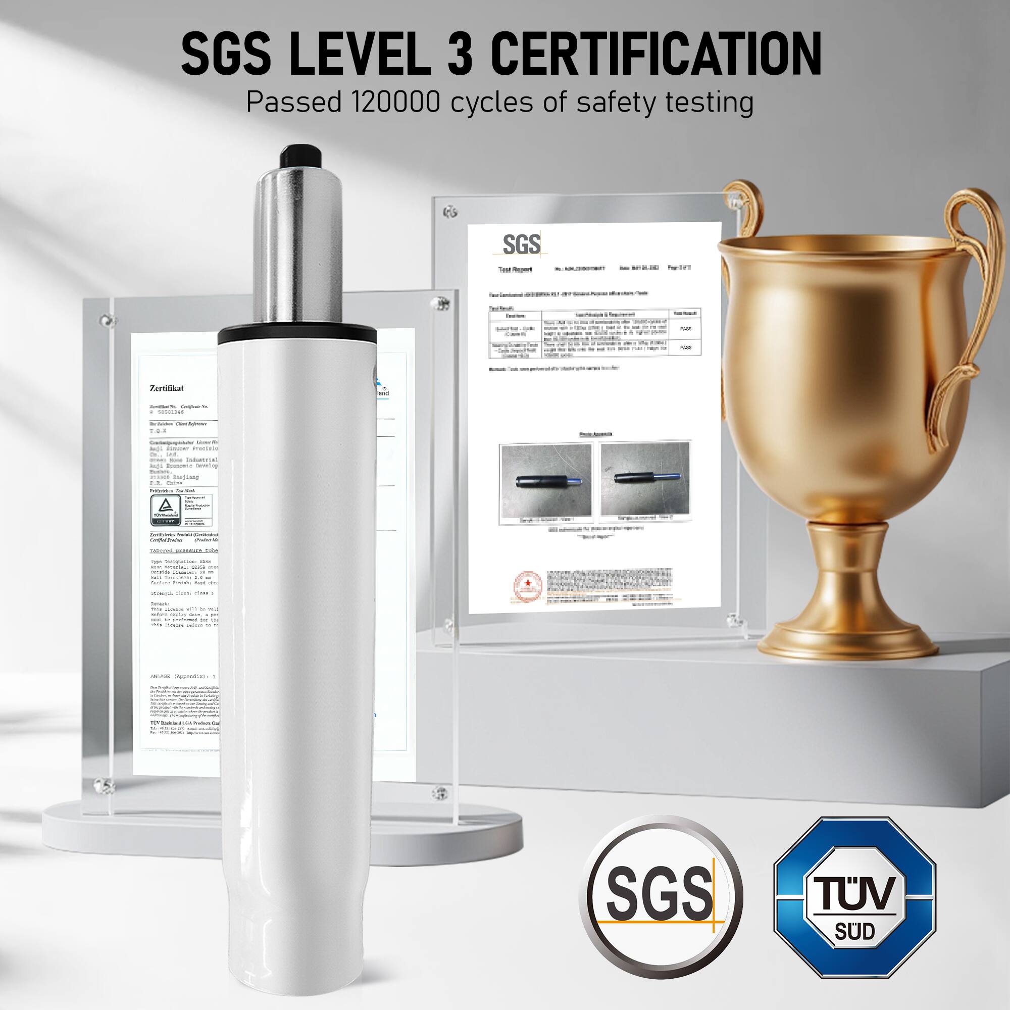 SGS LEVEL 3 CERTIFICATION  
Passed 120000 cycles of safety testing  

SGS  
TUV SUD