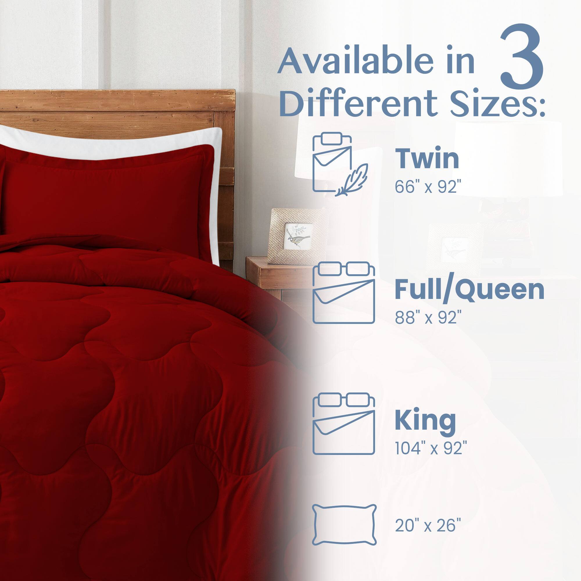 Available in 3 Different Sizes: Twin 66" X 92" Full/Queen 88" X 92" King 104" X 92" 20" X 26"