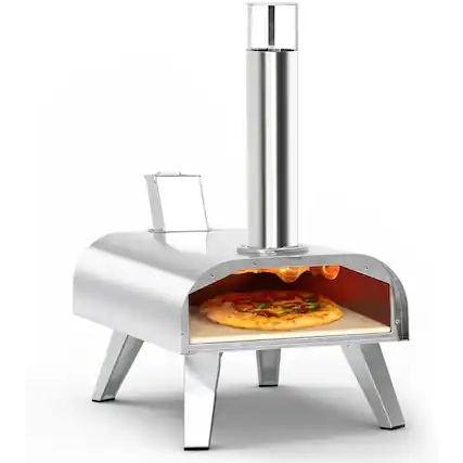 Front. GlowWise - 12" Wood Pellet Pizza Oven | Portable Stainless Steel Pizza Grill | Outdoor & Party Use | Fast Heating | Silver Finish - silver.